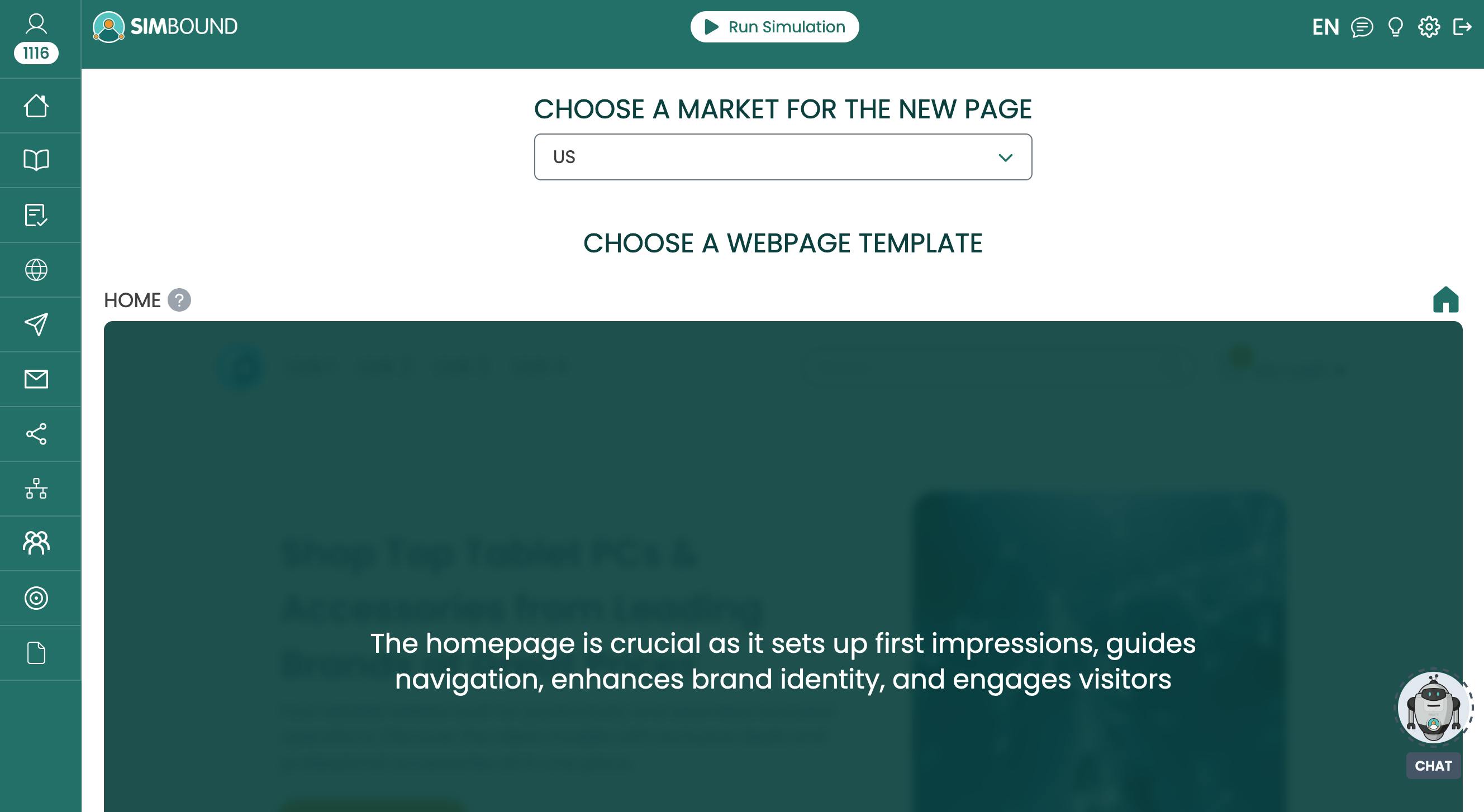 Market selection for Home Page