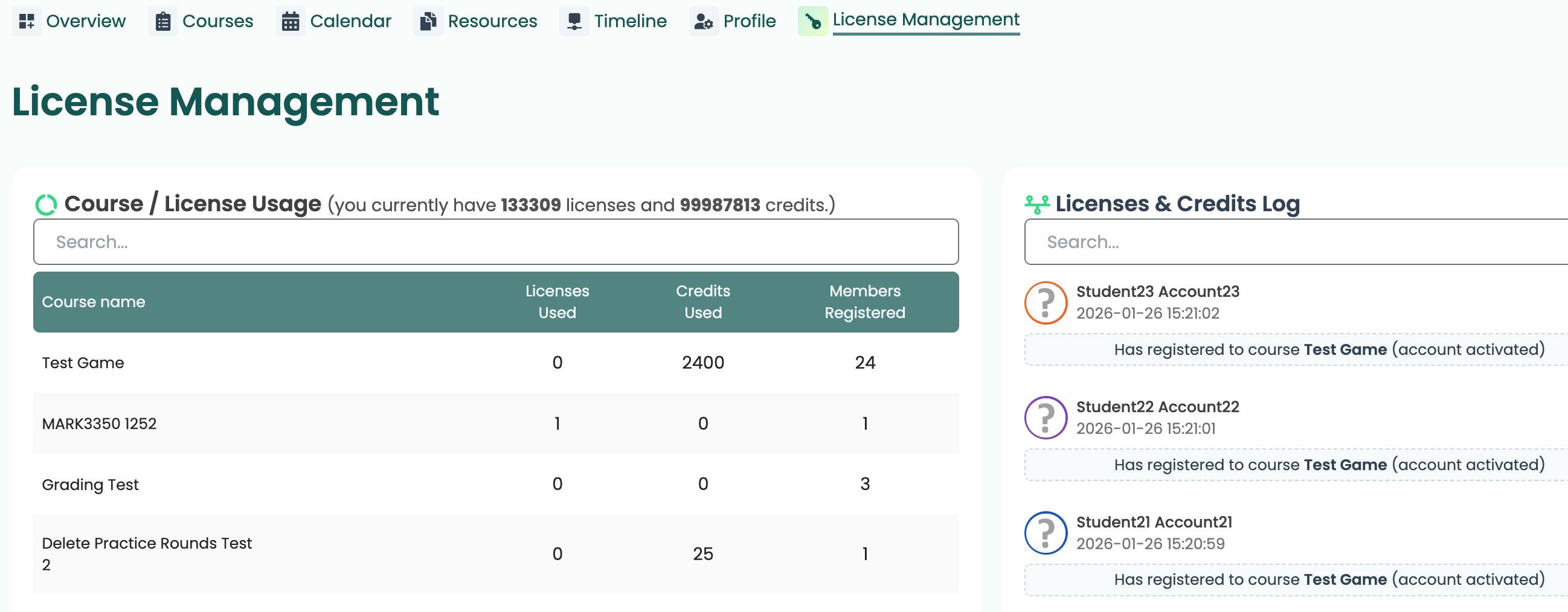 view of licenses management