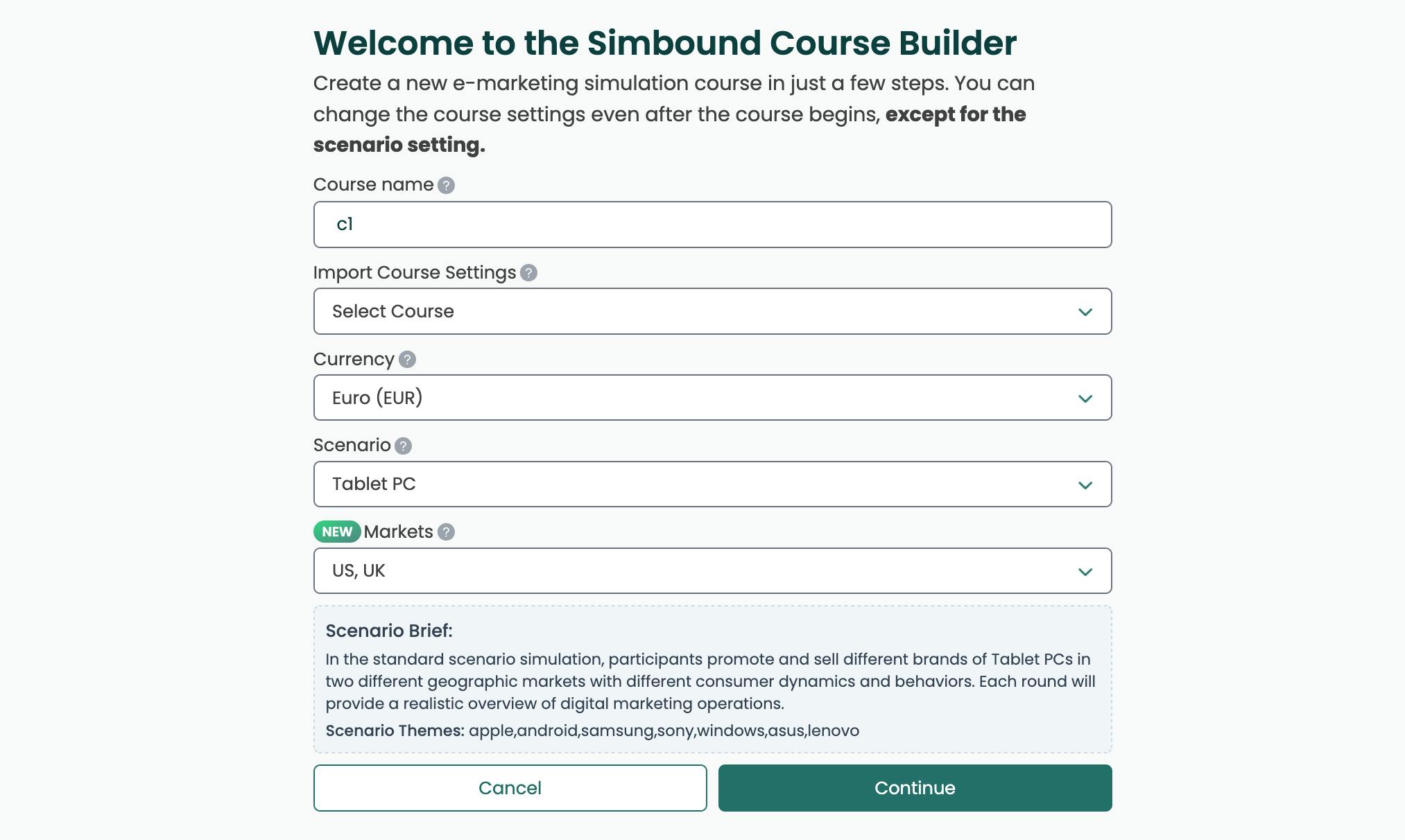 Initial Course Settings