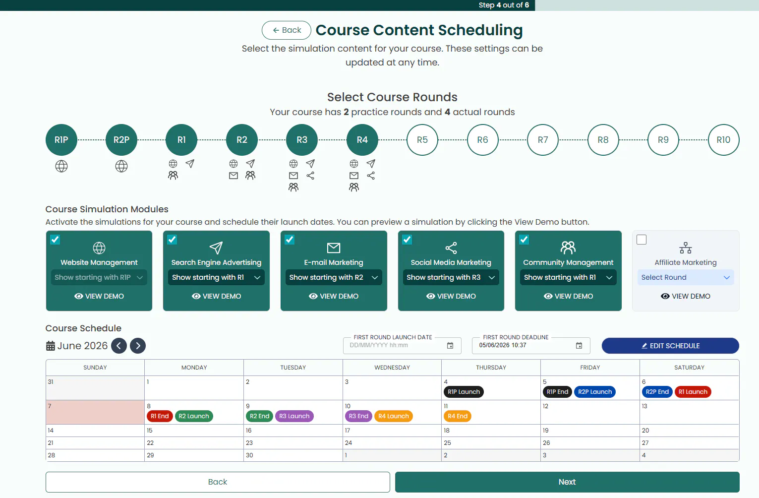 image of course scheduling options