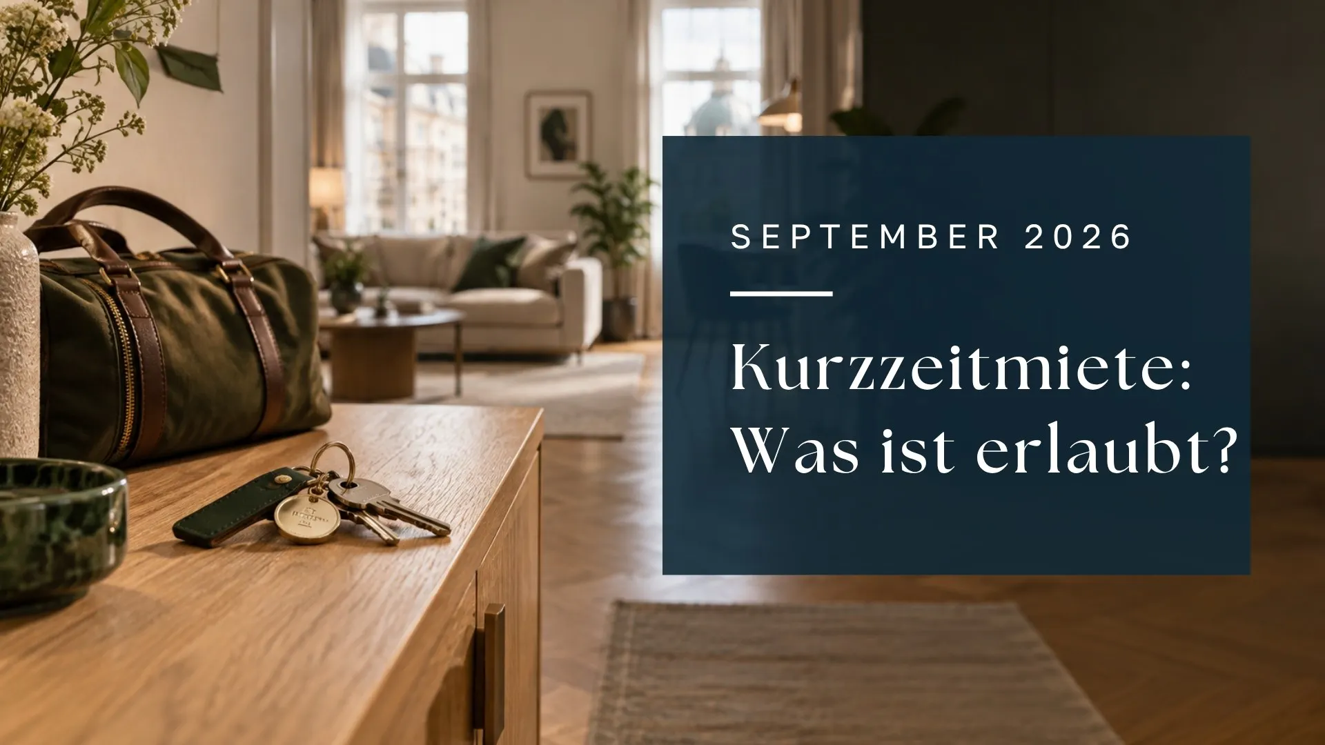 KI-Symbolbild: Reisetasche und Schlüssel in einem möblierten Apartment zur Kurzzeitvermietung.