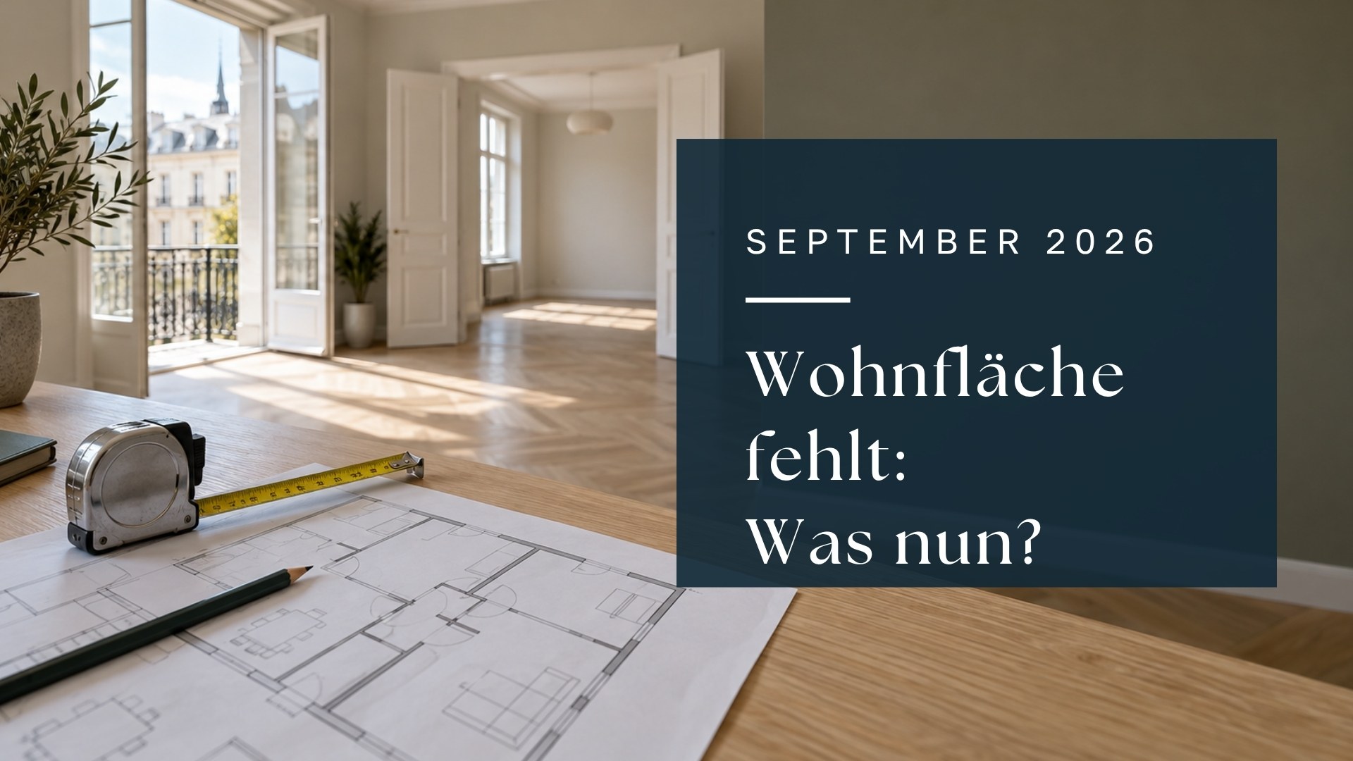 KI-Symbolbild: Maßband und Grundriss zur Prüfung der vereinbarten Wohnfläche einer gekauften Wohnung.