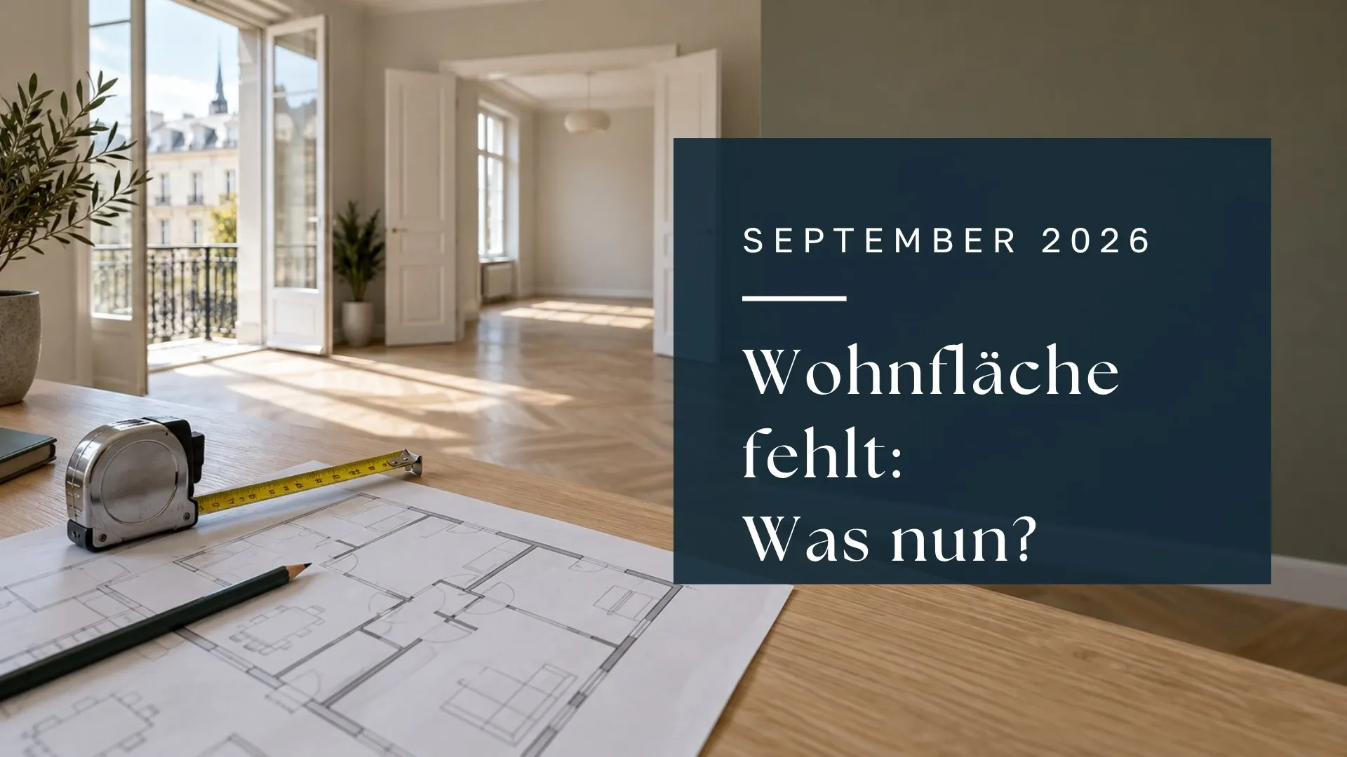 KI-Symbolbild: Maßband und Grundriss zur Prüfung der vereinbarten Wohnfläche einer gekauften Wohnung.