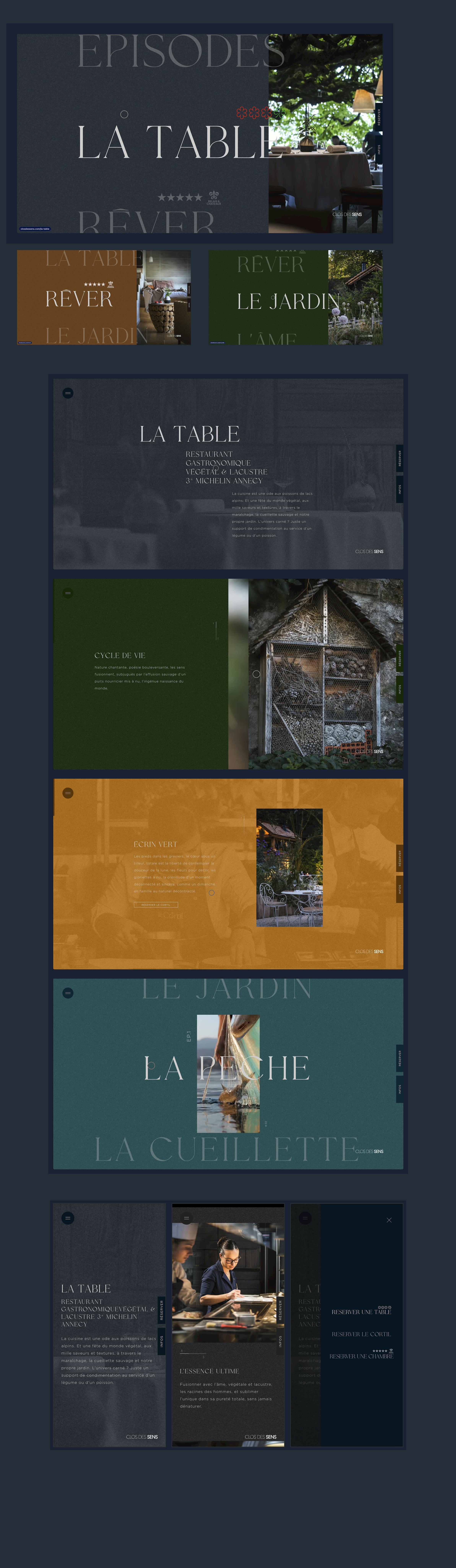 Large image présentant les différents éléments de design du clos des sens