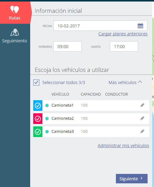 Rutas vehículos a utilizar 