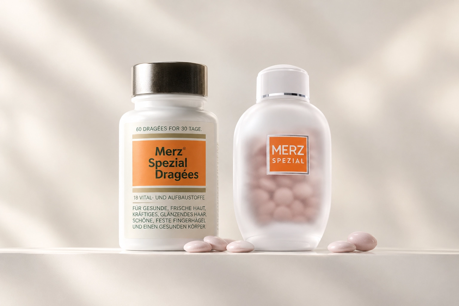 Packages of Merz dragées from various years
