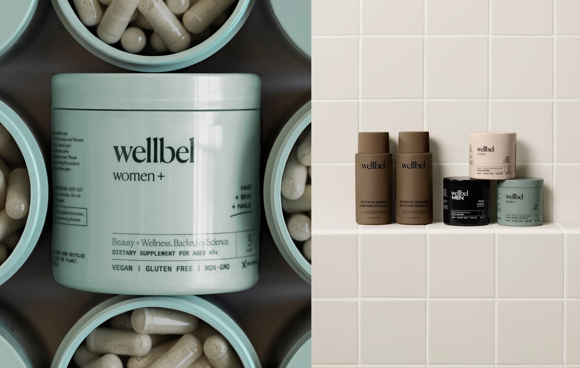 Wellbel — minimalist hair, skin and nails supplement jars in muted colors