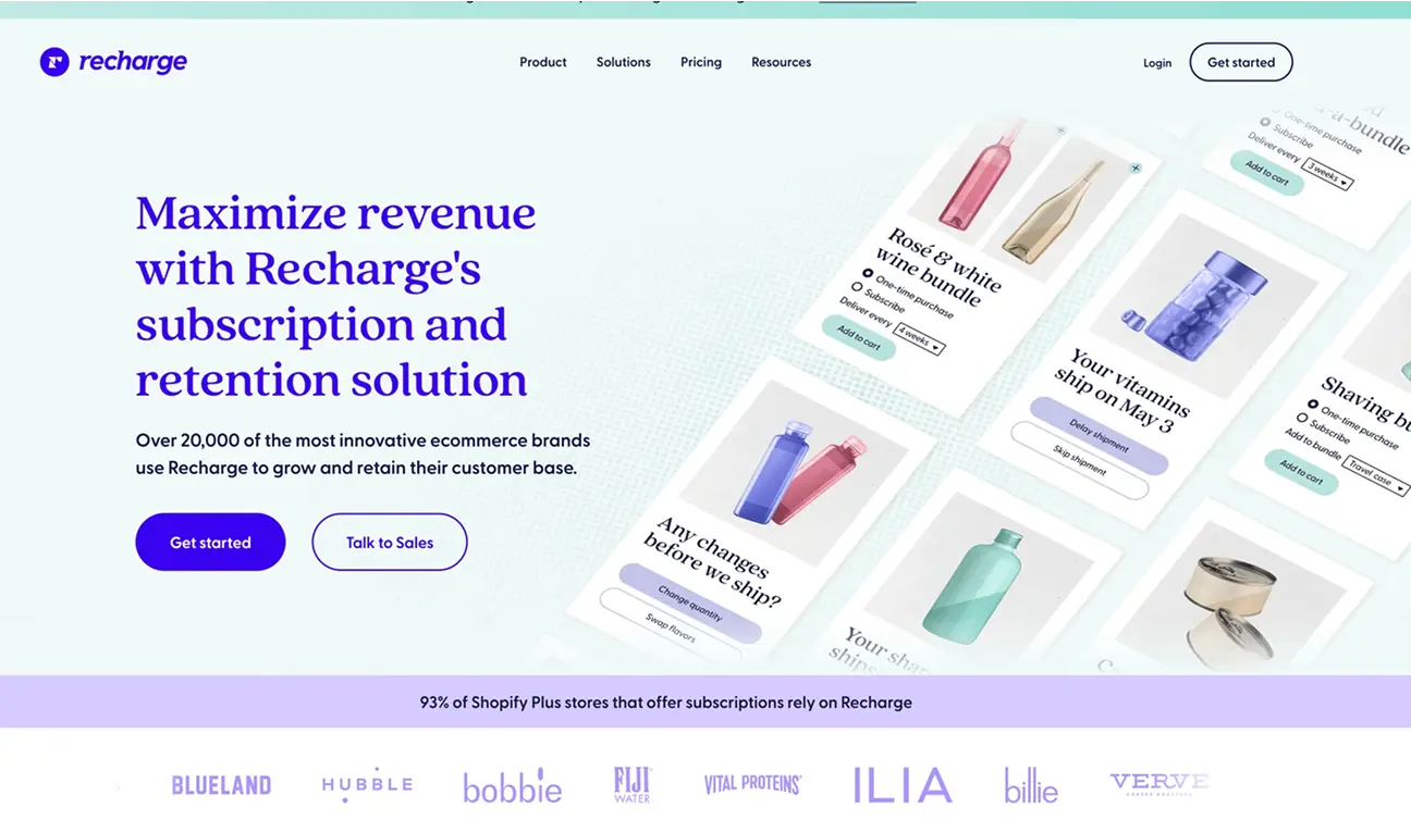 Recharge от Shopify главный экран