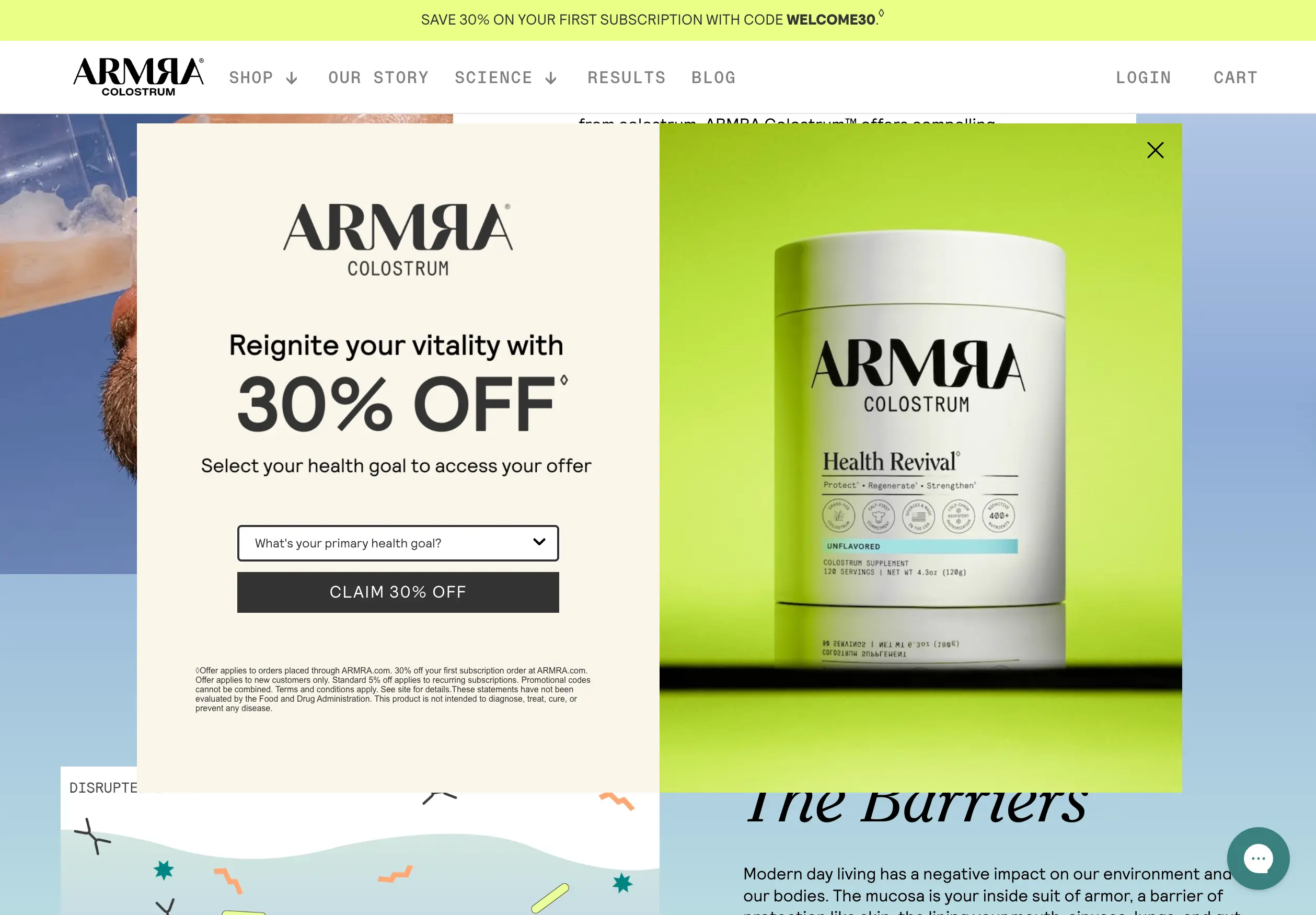 Example of a pop-up with a numeric promo code