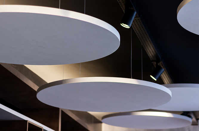 forro de la de vidro para teto - Nuvem acústica redonda