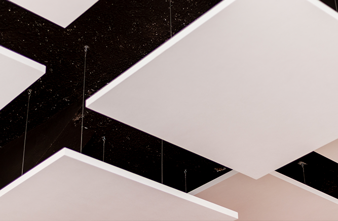 forro de la de vidro para teto - Nuvem acústica quadrada