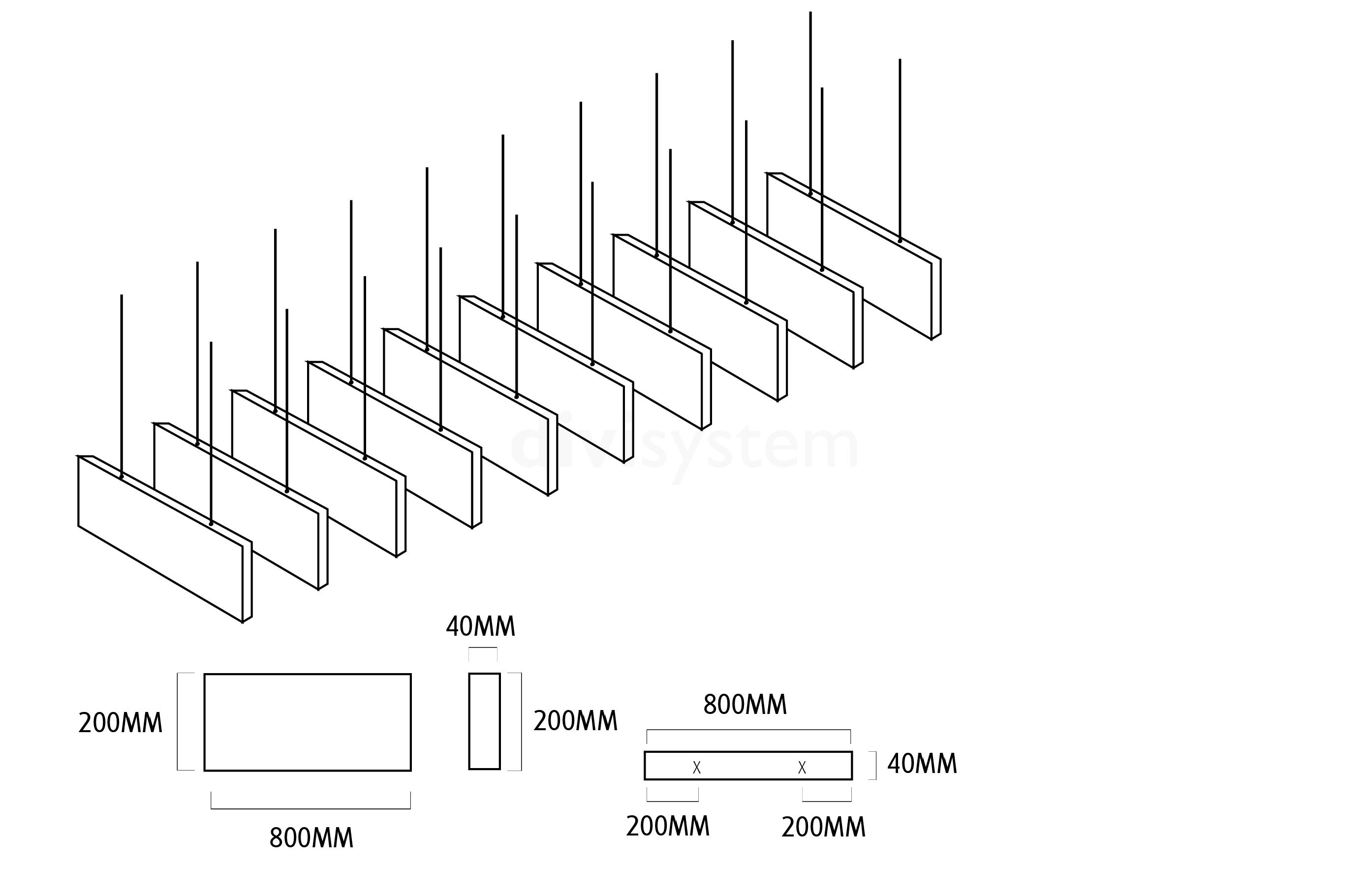 Baffle acústico retangular 800 x 200 x 40 mm