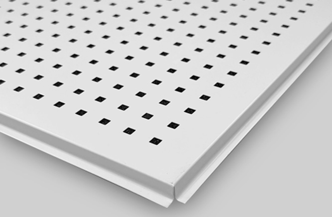 forro metálico perfurado quadrado com instalçãi em perfil clicado principal t 15 mm