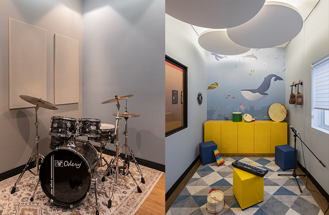 nuvens acústicas circulares e invisacoustics para melhorar acústica em salas