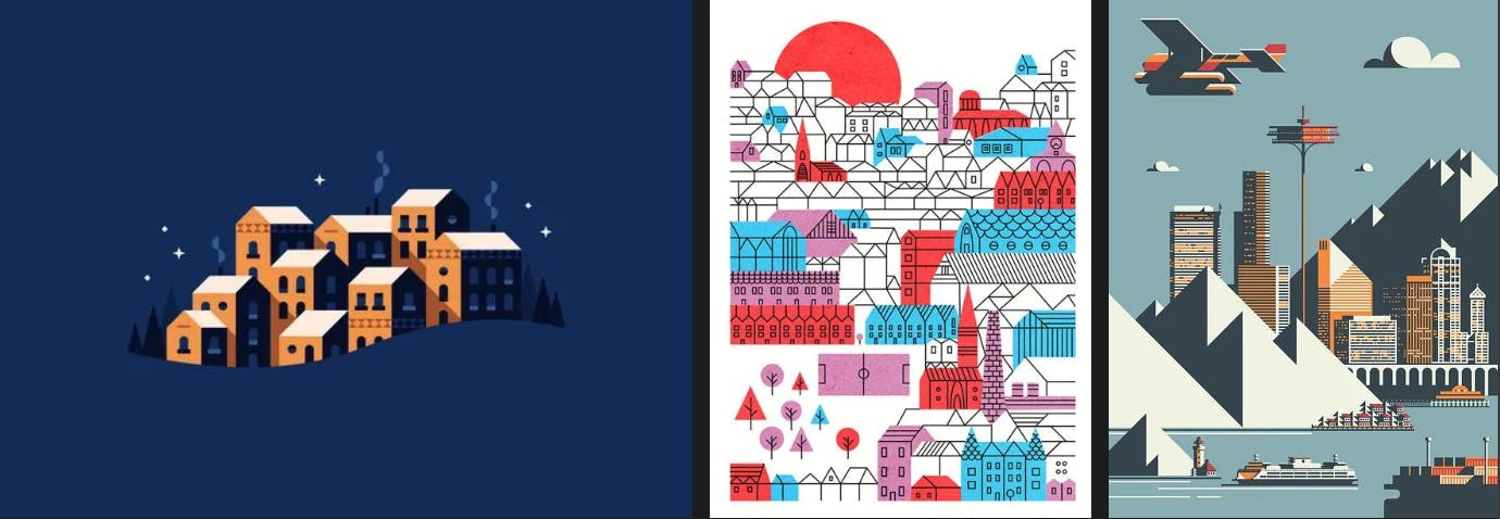 Colorful flat cities