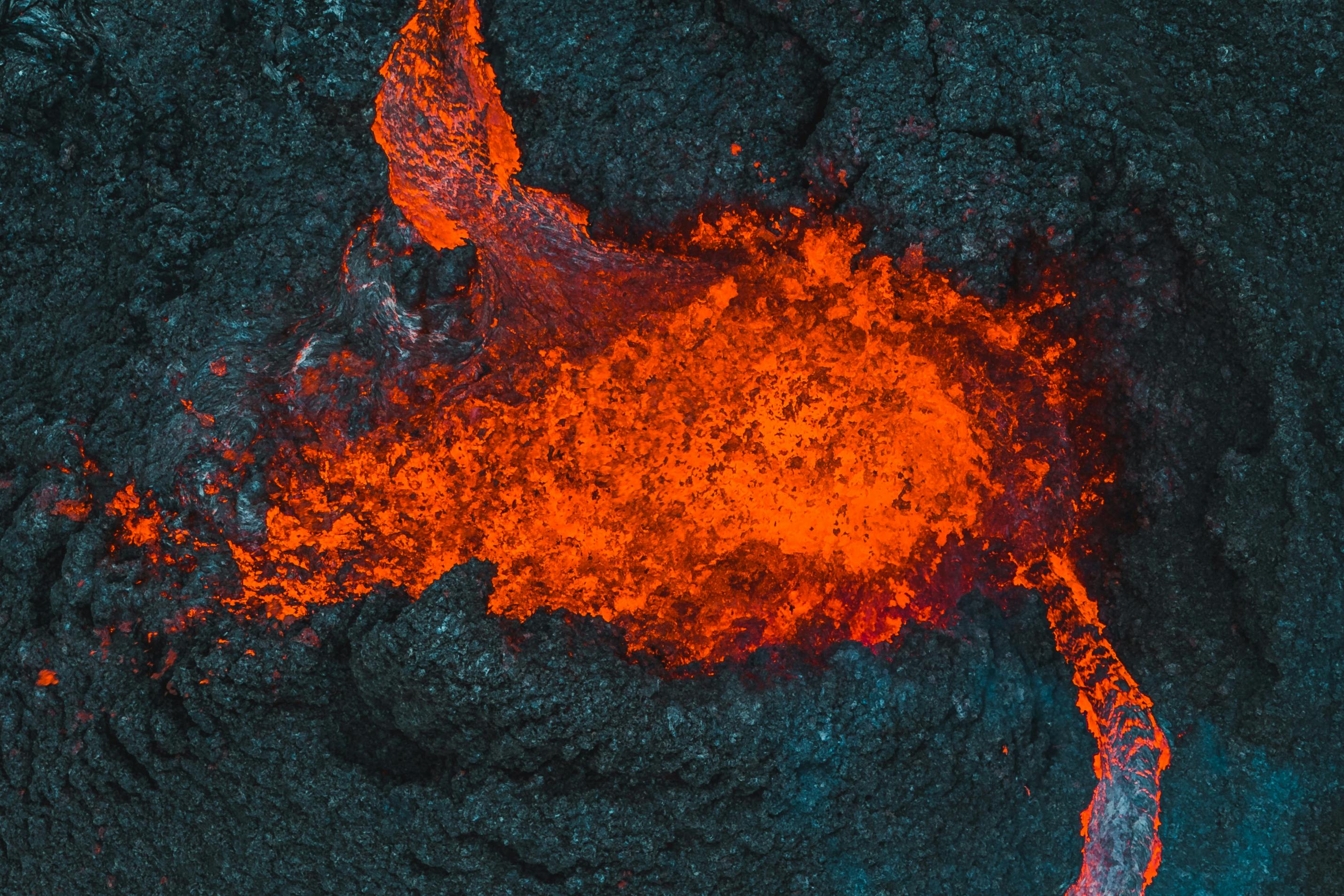 view over the crates full of lava