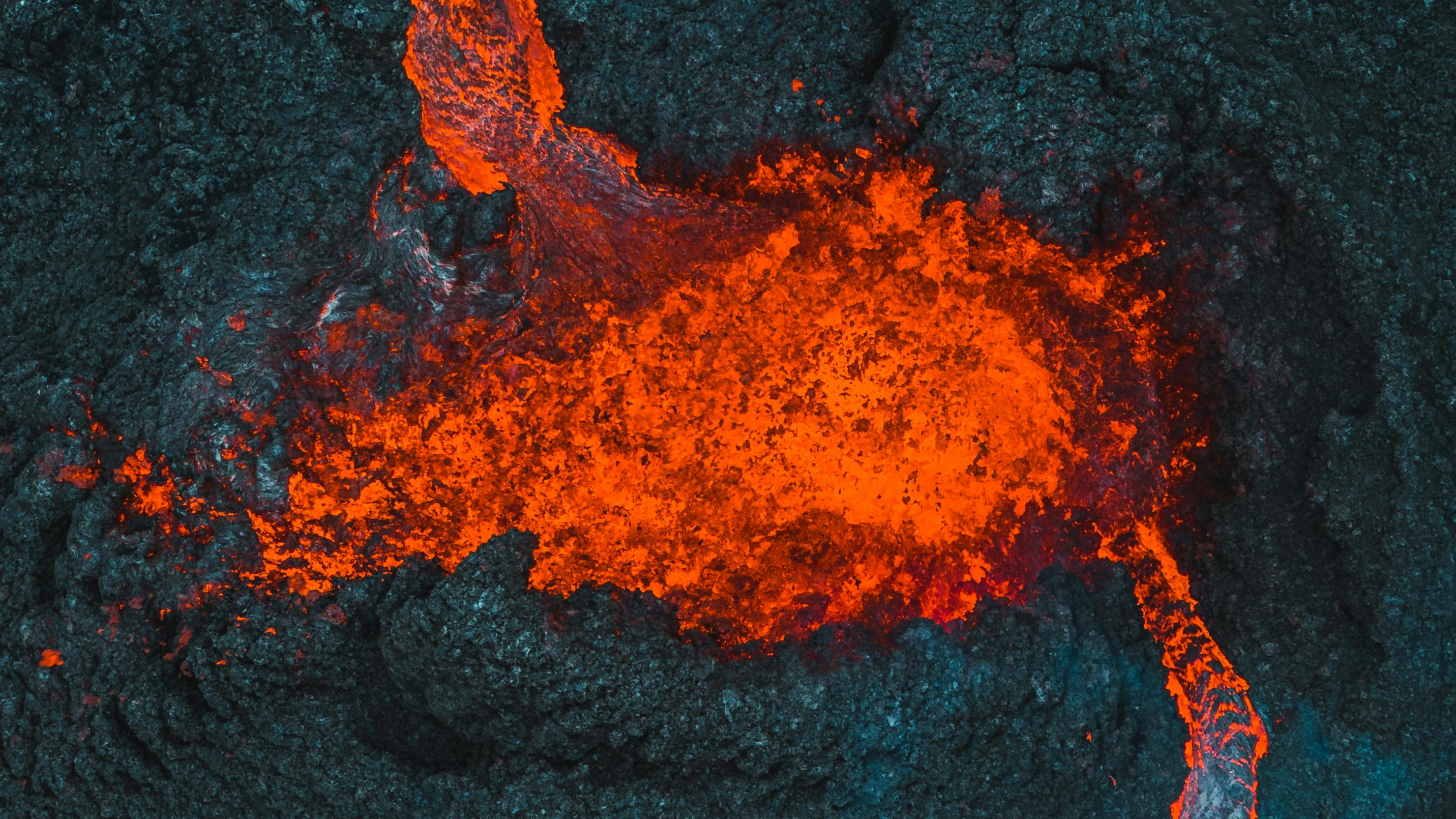 view over the crates full of lava
