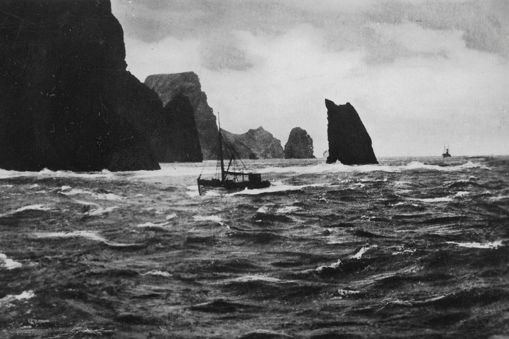 Boat on rough seas in 1930