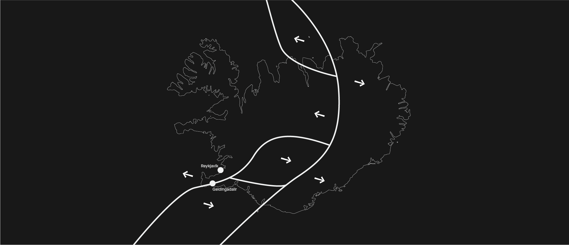 Map of Iceland showing the tectonic plates