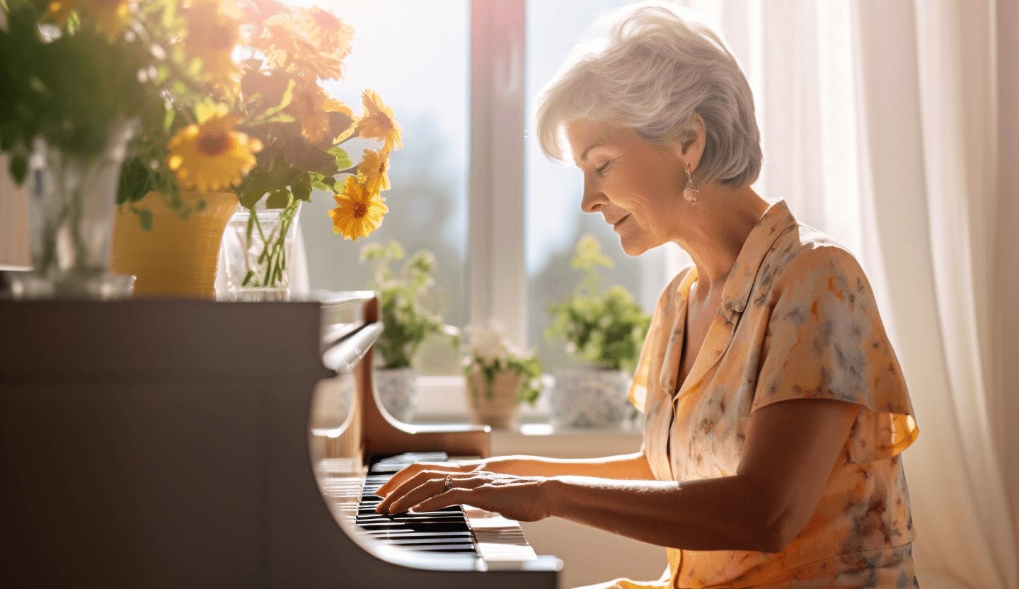 Femme de 65 ans qui joue du piano