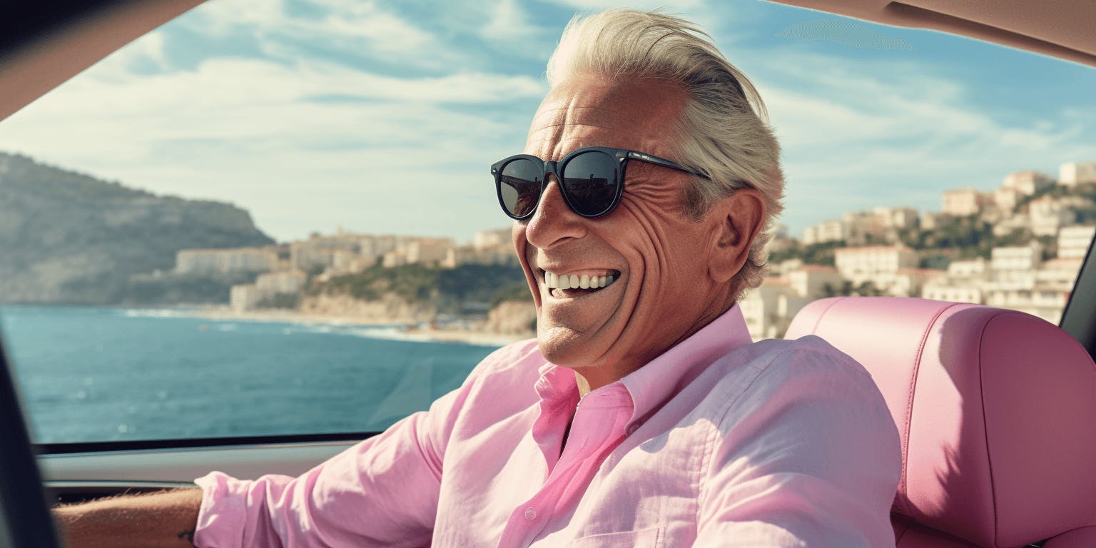 Un homme de 70 ans à Monaco dans une voiture de luxe