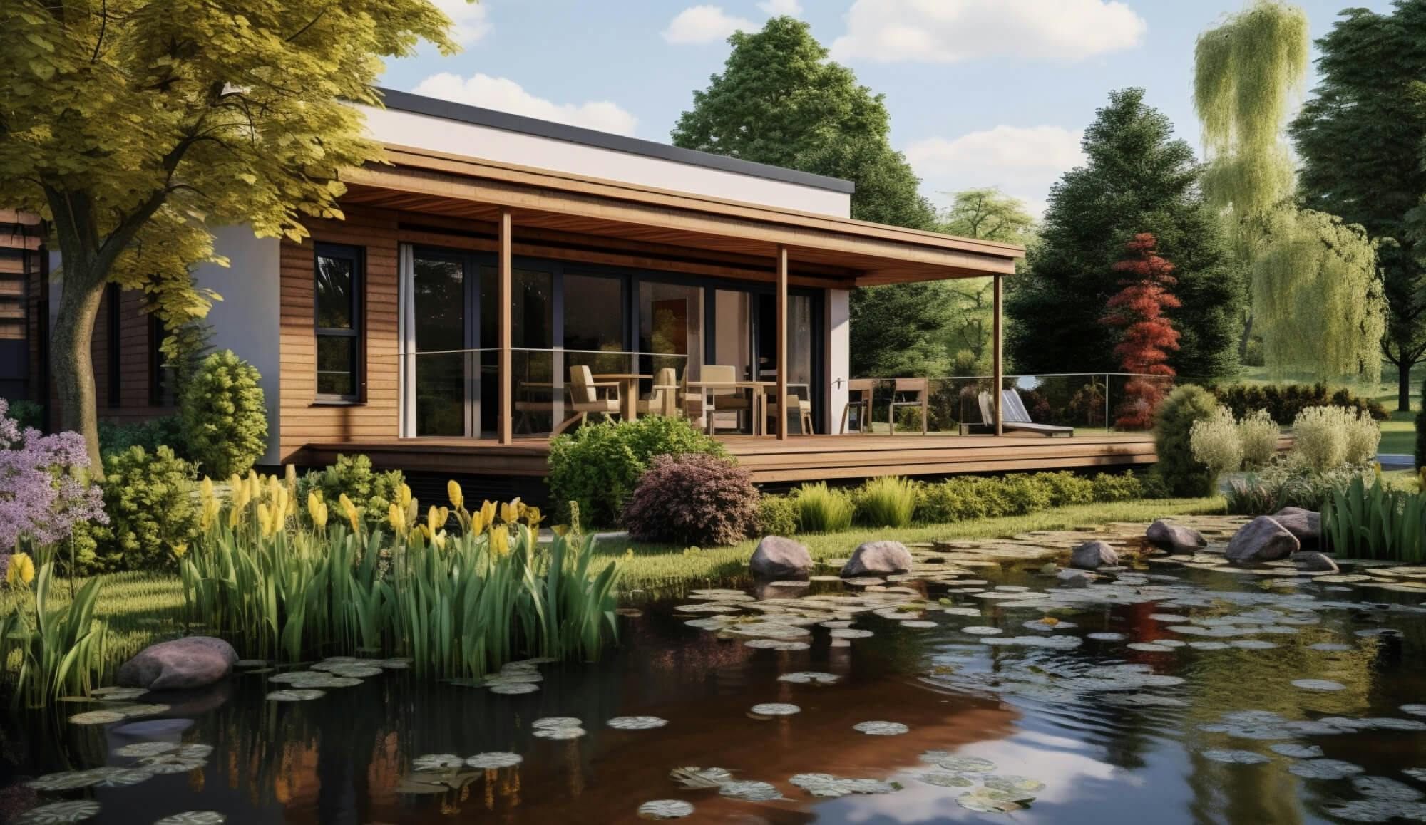Maison écologique au bord d'un étang