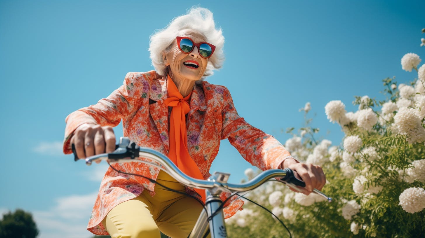 Femme de 80 ans faisant du vélo