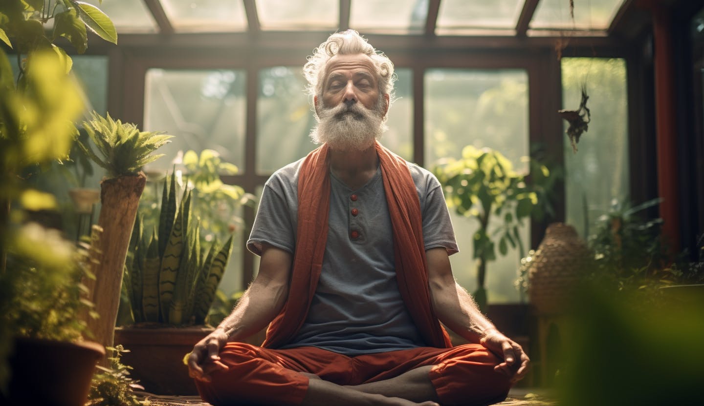 Homme de 60 ans faisant du yoga