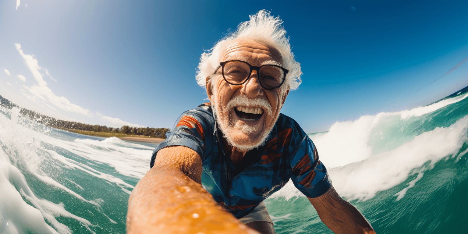 Homme de 70 ans faisant du surf