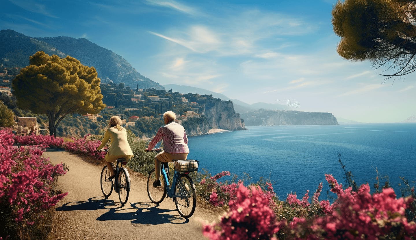 Deux personnes en vélo sur la côte amalfitaine