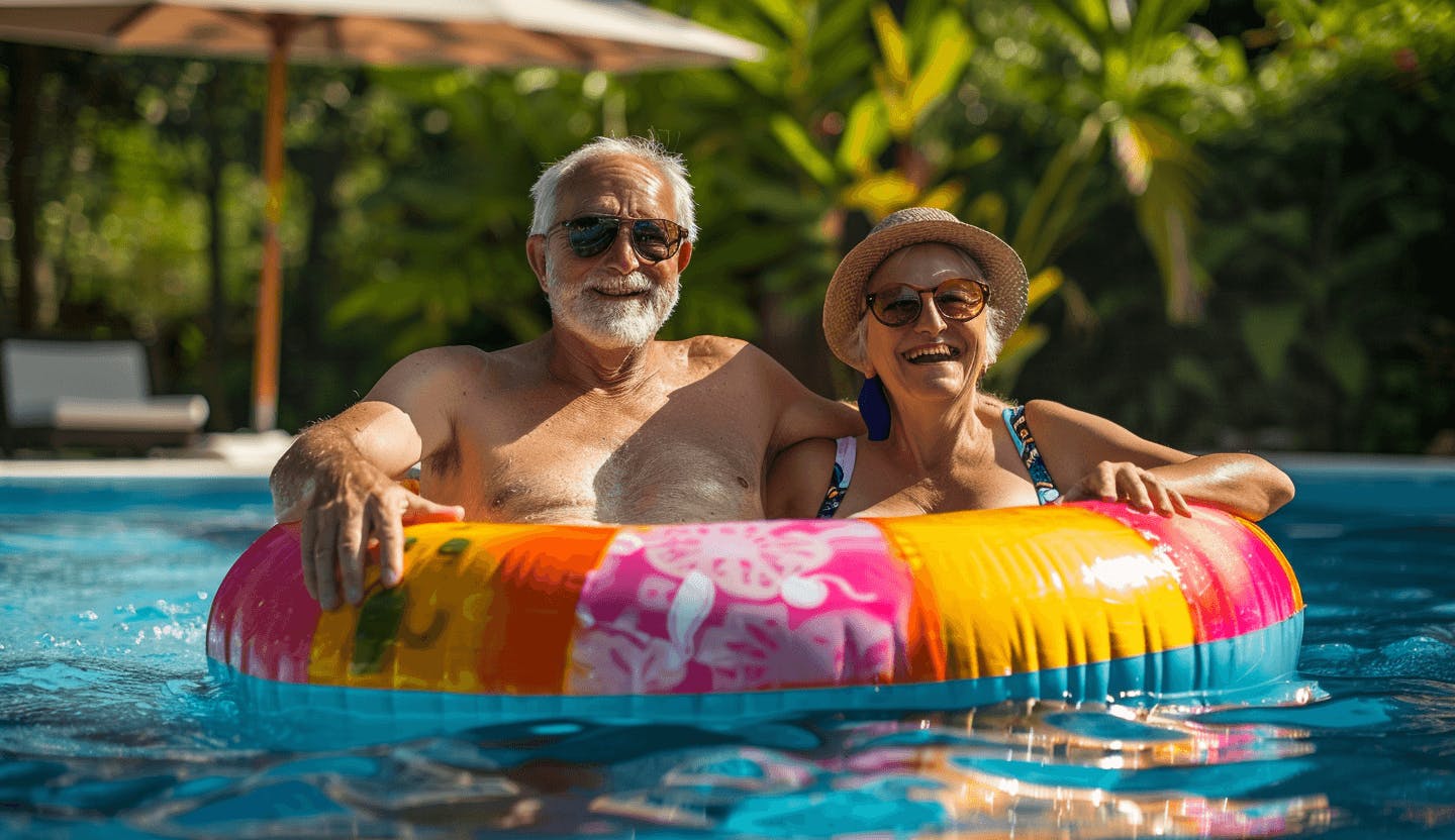 Couple de retraités dans une piscine
