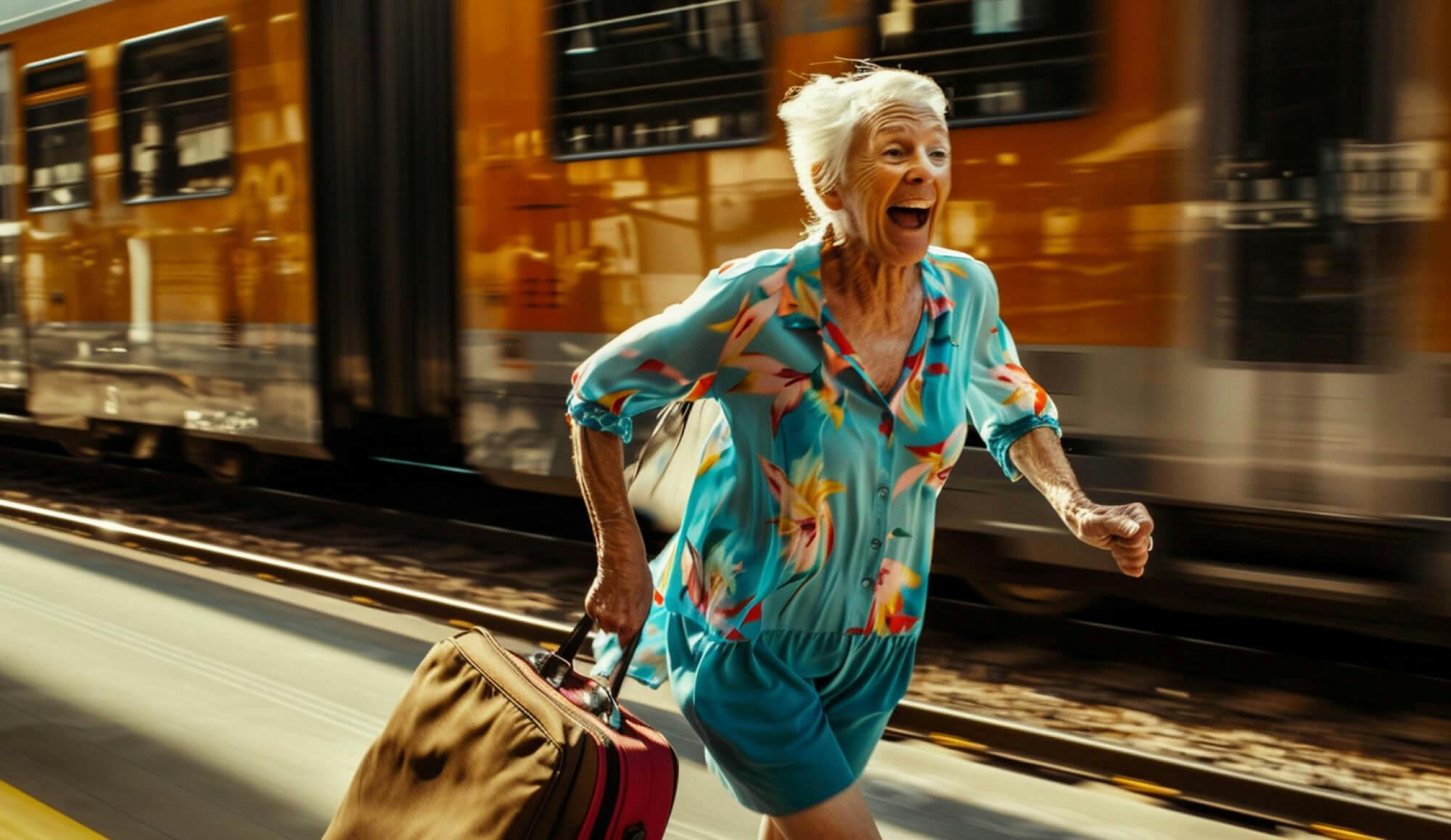 femme courant après un train