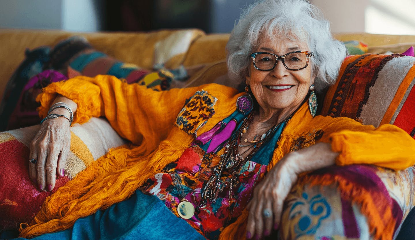 femme souriante dans un canapé