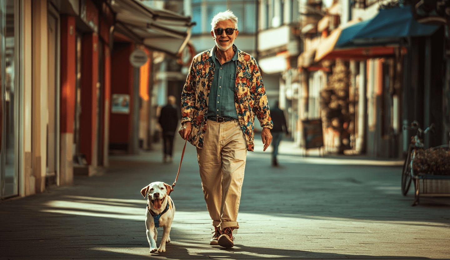 homme qui promène son chien