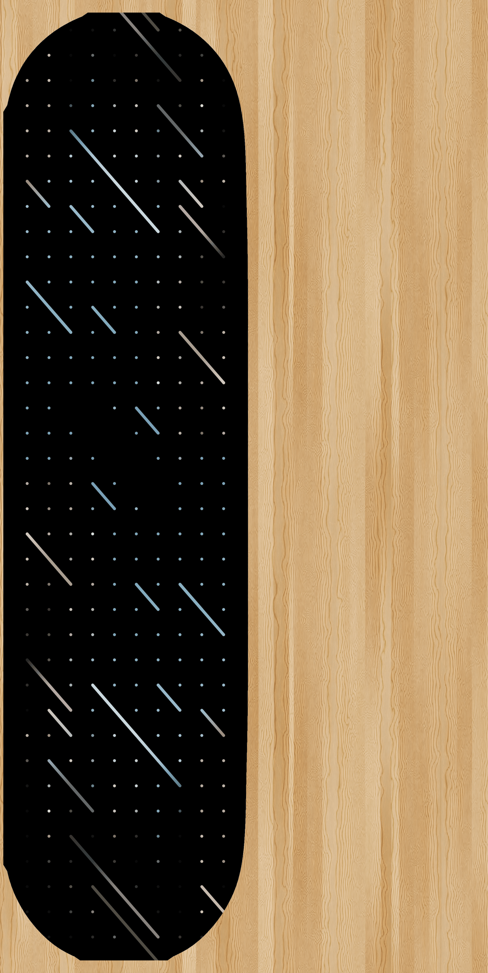 Black skateboard deck with a grid and streaks.