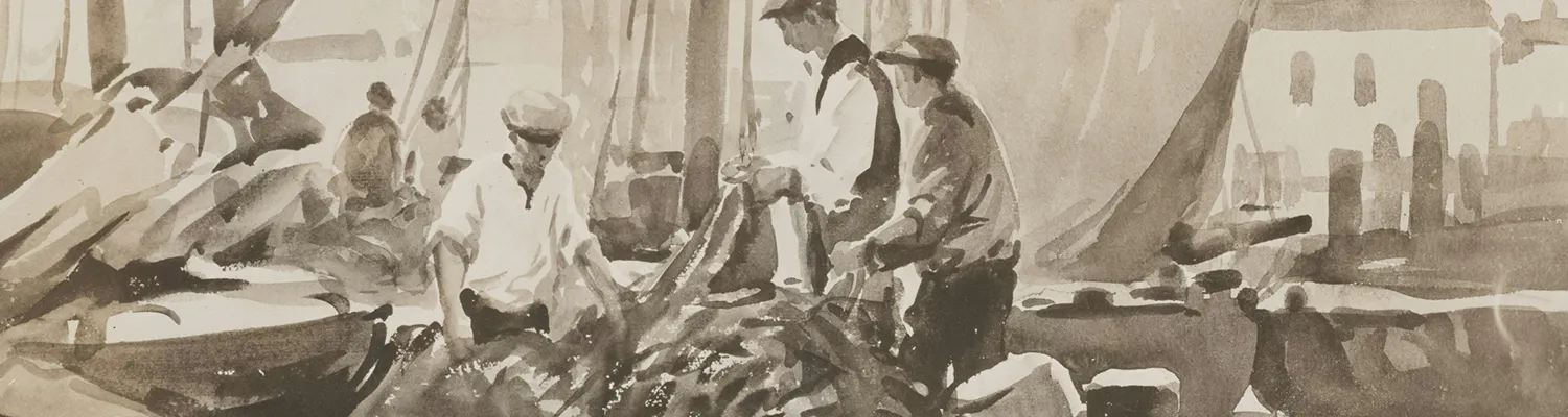 Boats and men by artist Vladimir Pavlosky Date: 1935–1943
