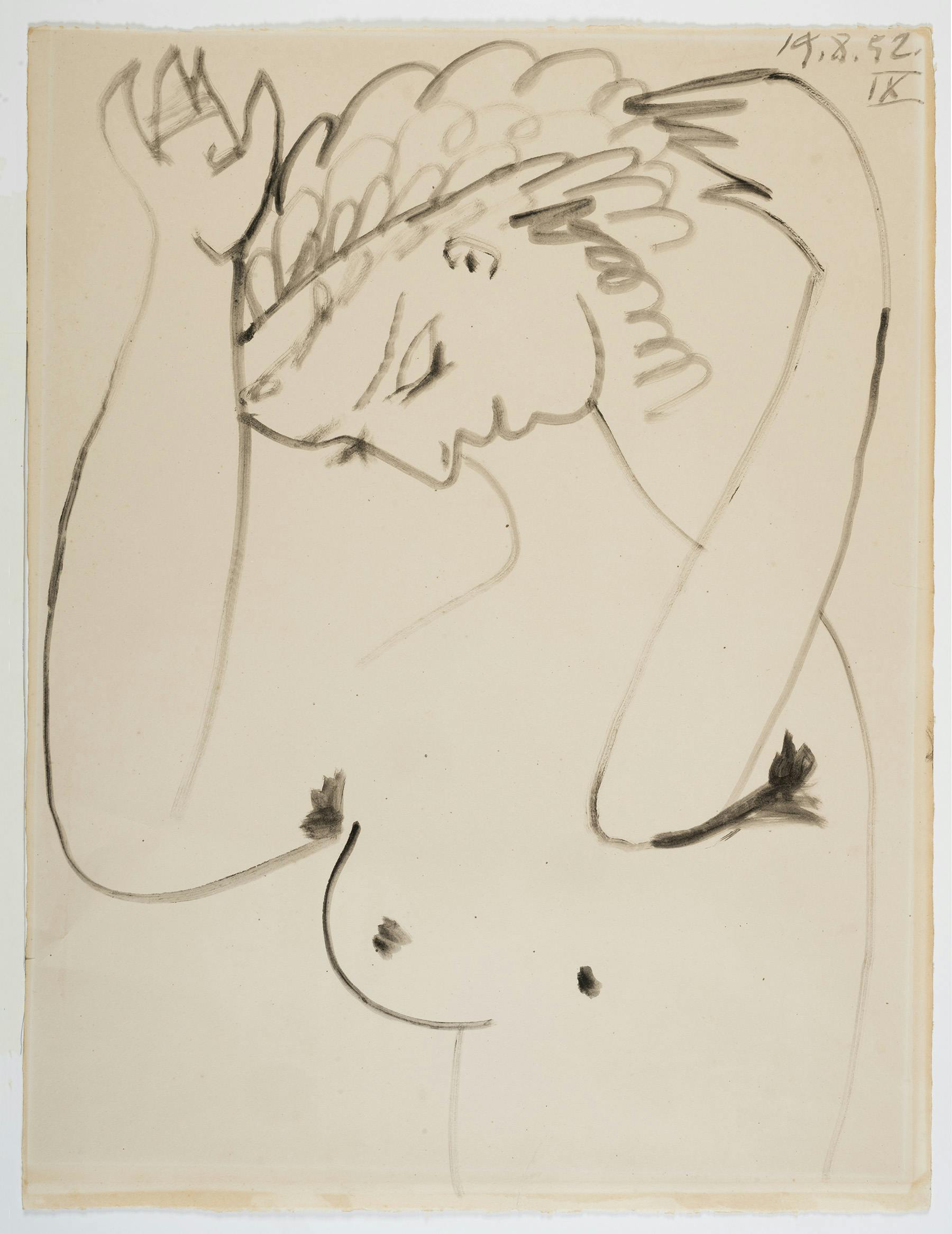 Pablo Picasso tuschteckning Femme se coiffant