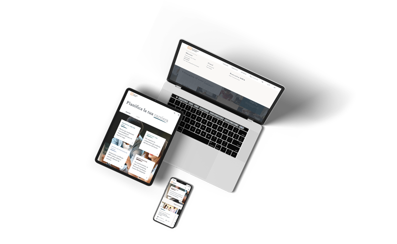 Interfaccia piattaforma 24Ore Business School su laptop tablet e smartphone
