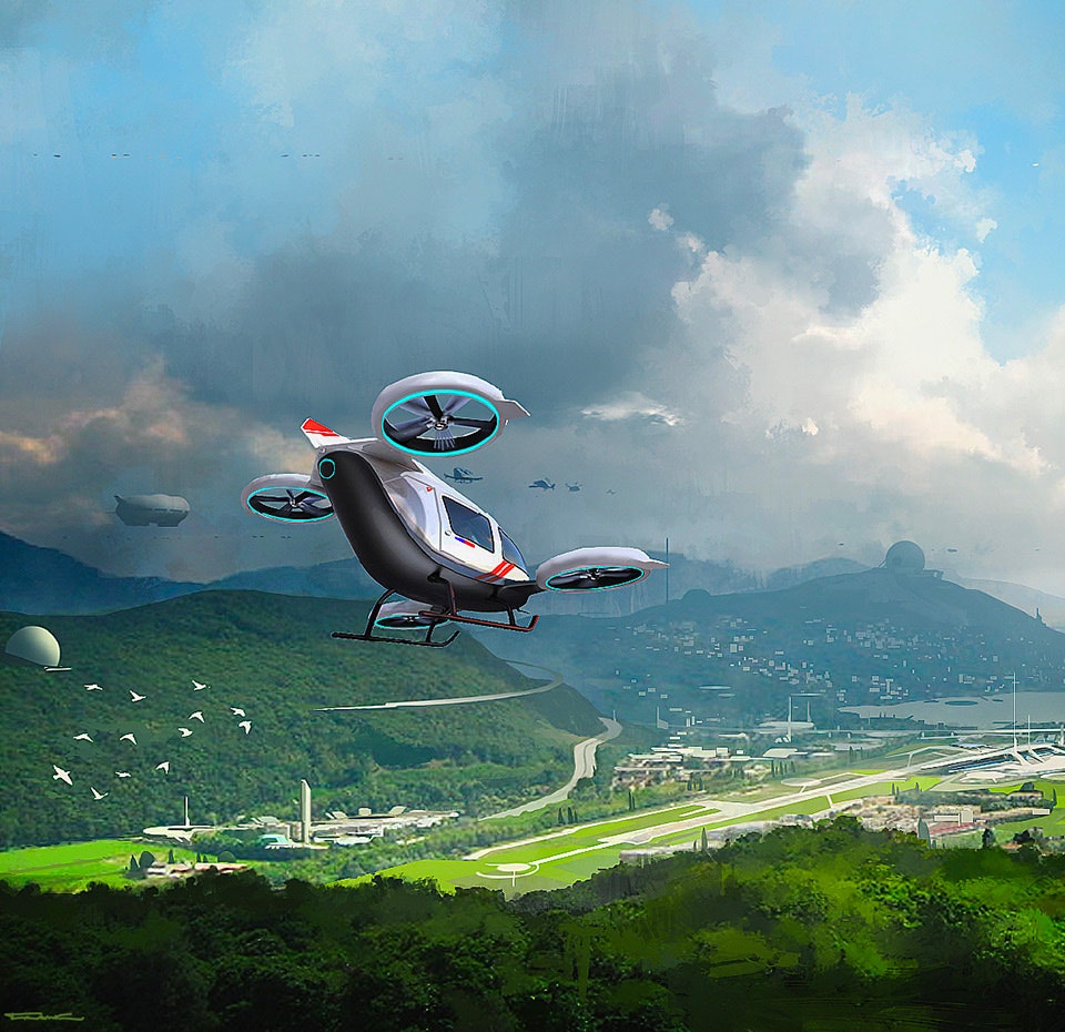 Futuristic concept with all-electric aircraft