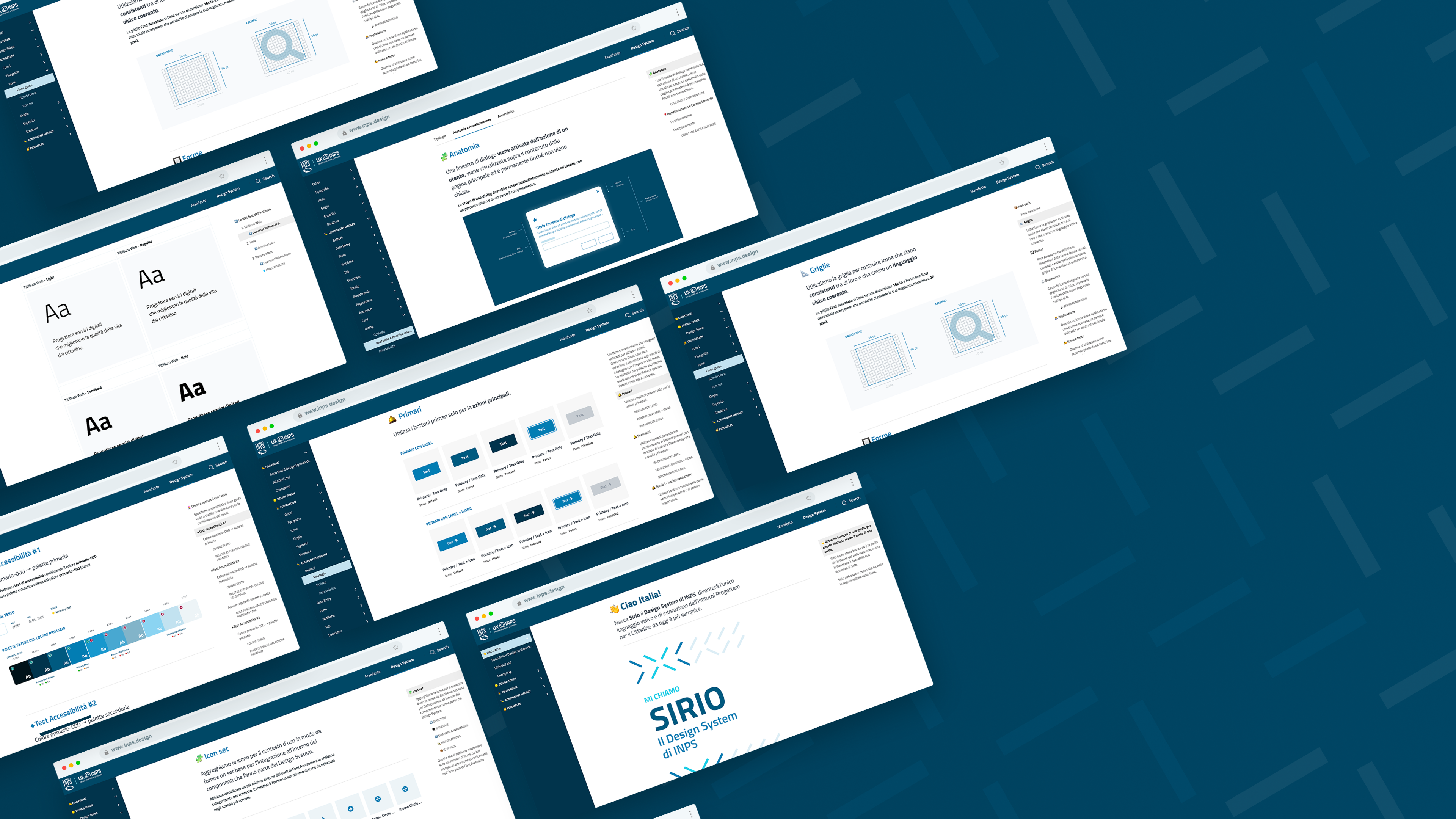 Sketchin Services, UX/UI design and engineering - Selection of screen from Sirio, the INPS' new visual and interaction language