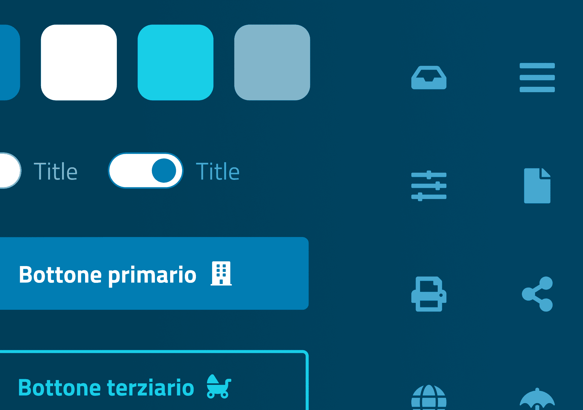 Detail of some components and icons of Sirio, design system of INPS
