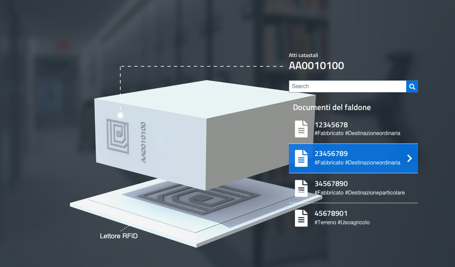 Sketchin - Gli archivi pubblici italiani del futuro saranno super efficienti - Faldone vuoto appoggiato sul vassoio connesso, genera un corrispettivo digitale