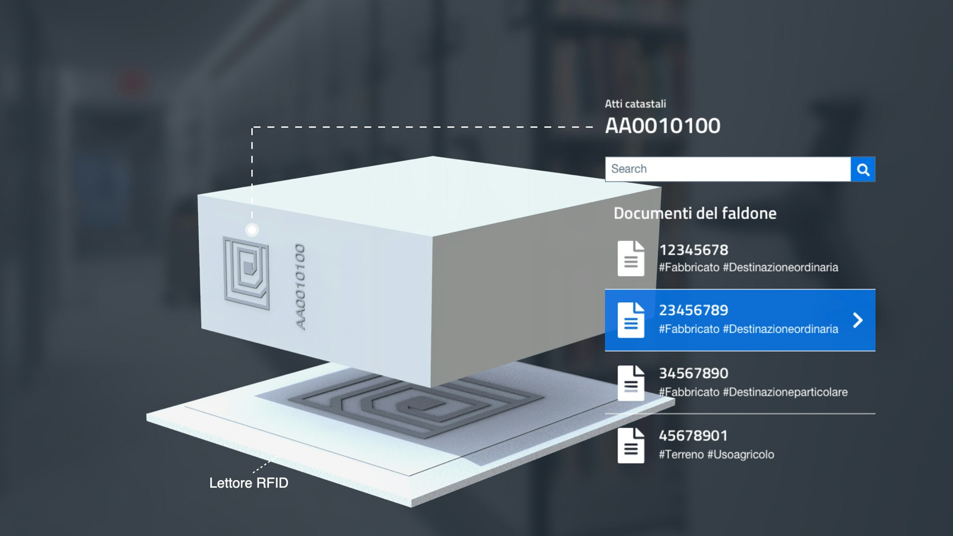 Sketchin - Gli archivi pubblici italiani del futuro saranno super efficienti - Faldone vuoto appoggiato sul vassoio connesso, genera un corrispettivo digitale