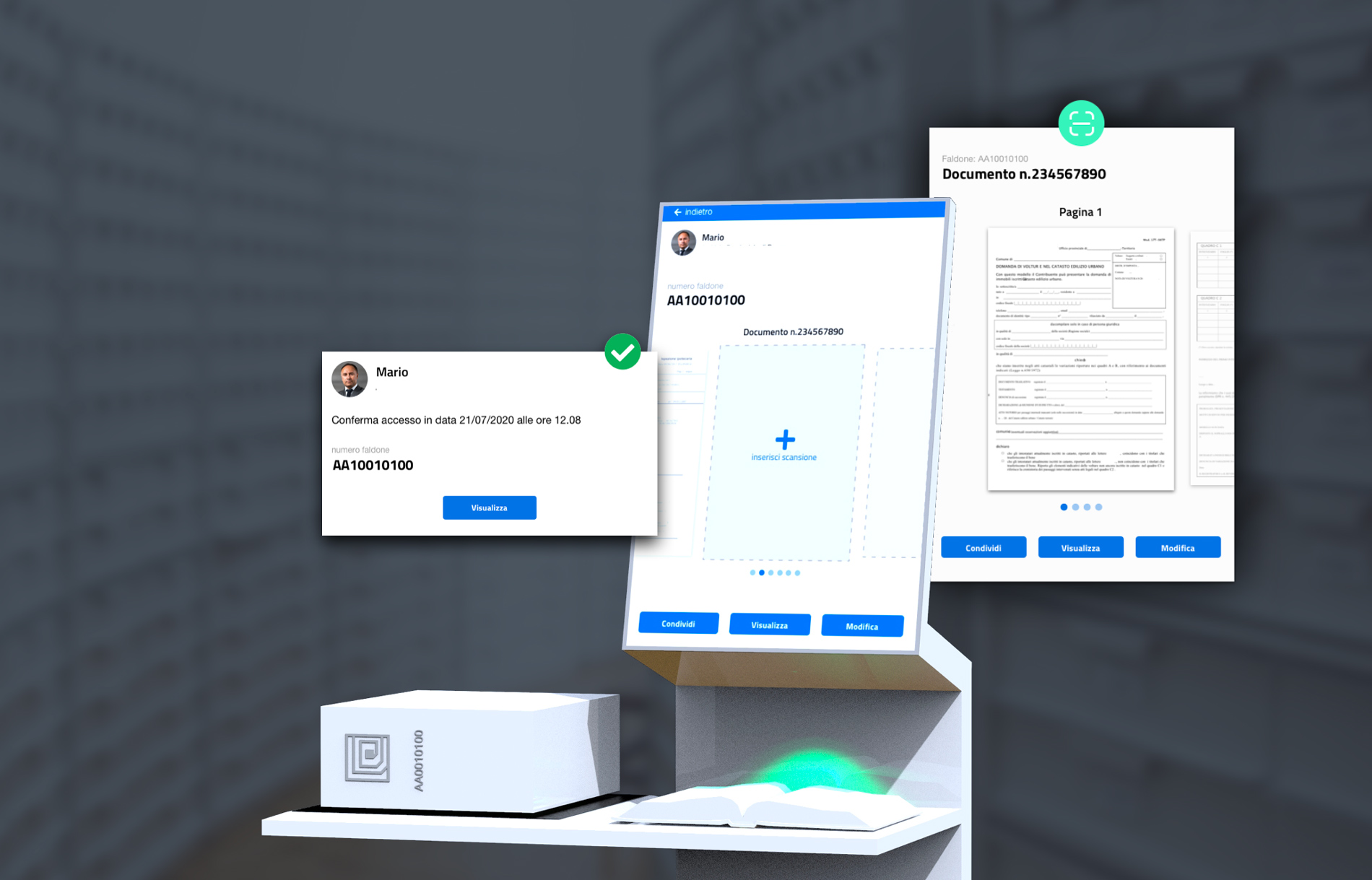 Sketchin - Gli archivi pubblici italiani del futuro saranno super efficienti - Scansione di documenti da inserire nel faldone digitale 