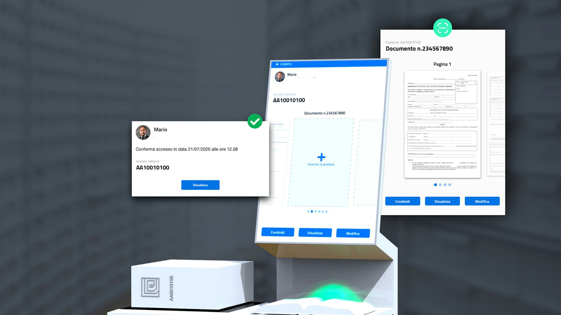 Sketchin - Gli archivi pubblici italiani del futuro saranno super efficienti - Scansione di documenti da inserire nel faldone digitale