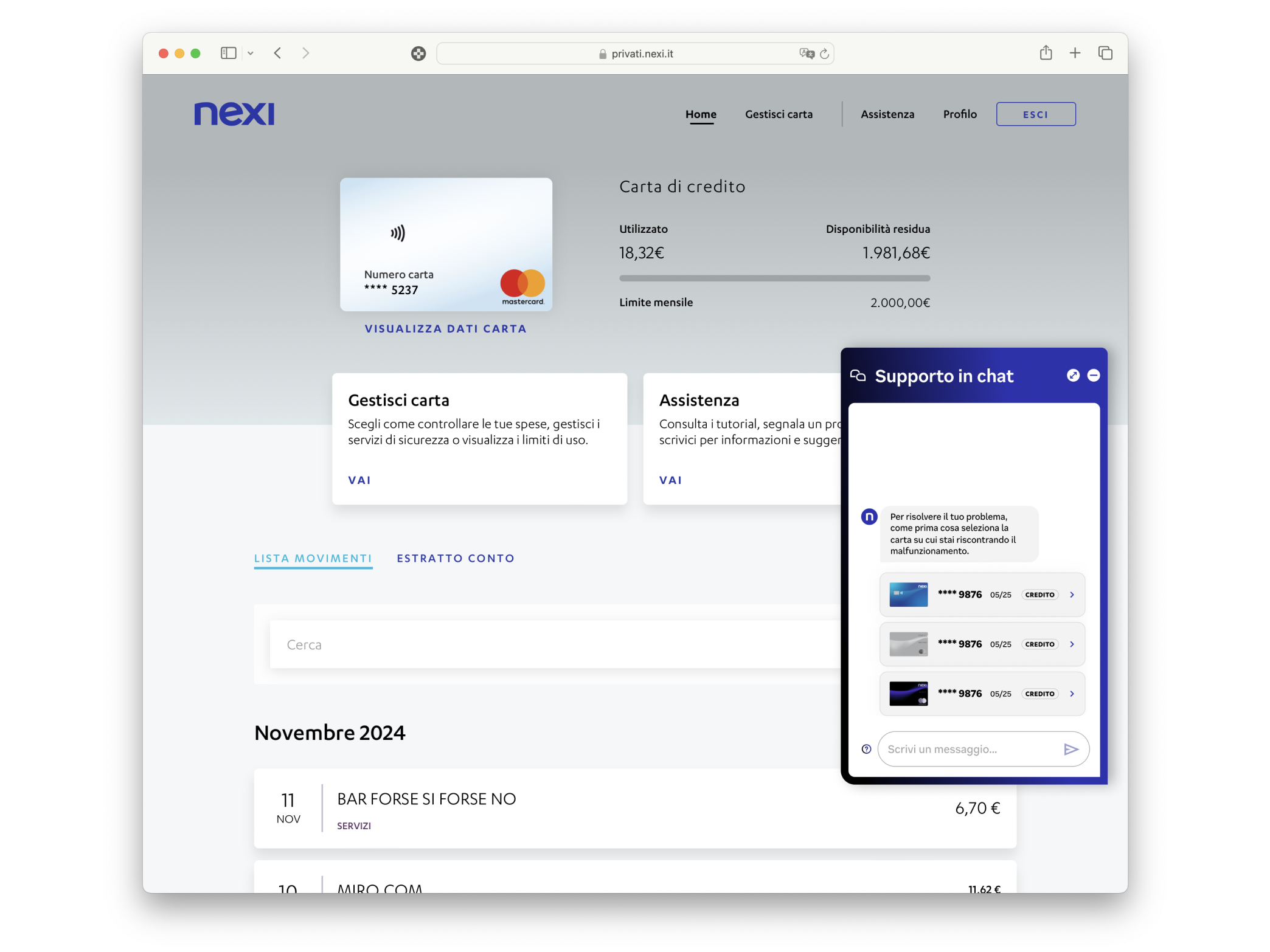 Demonstration of a payment with support from Nexi Chatbot.