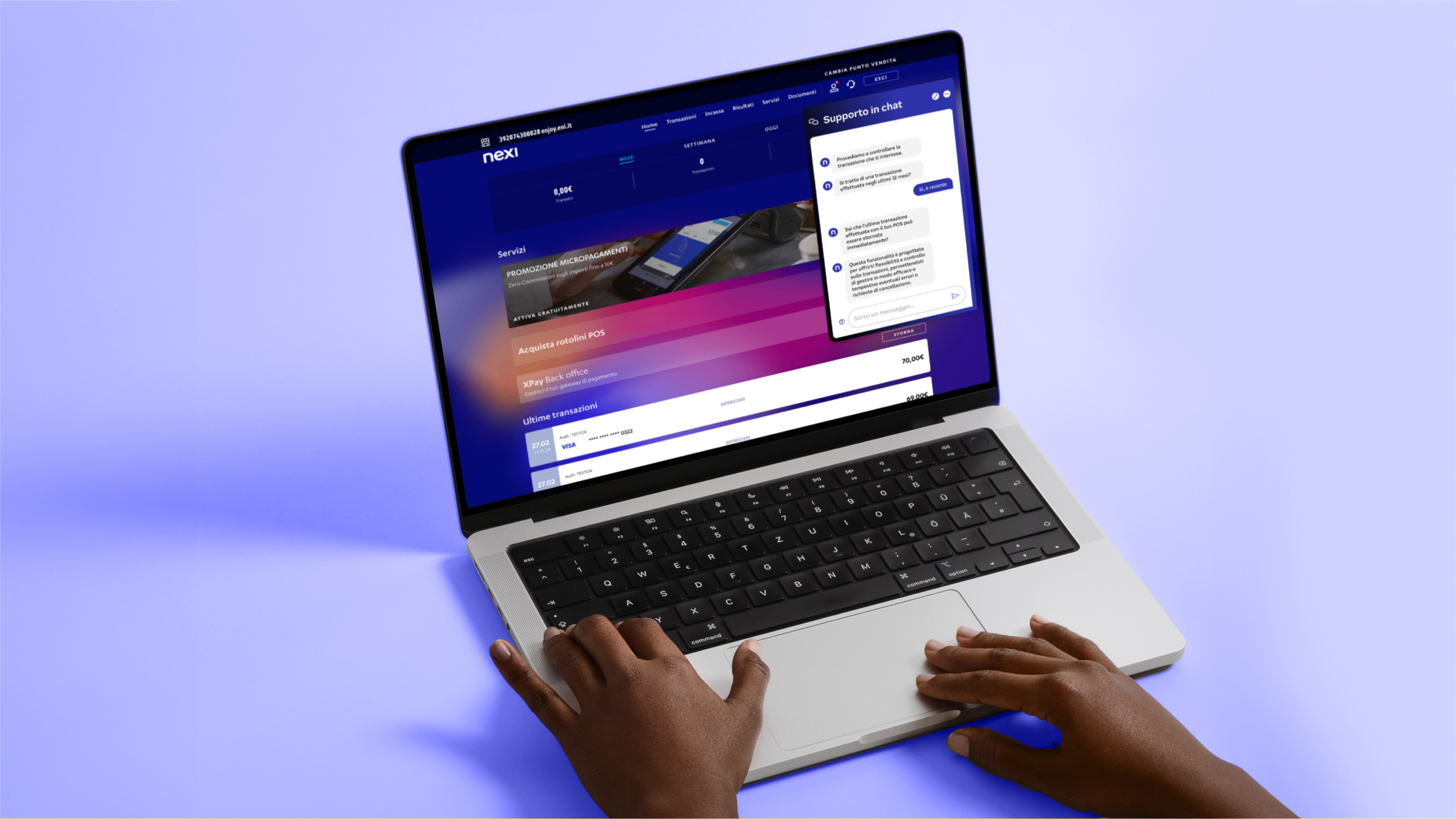 Demonstration of Nexi Chatbot on a laptop.