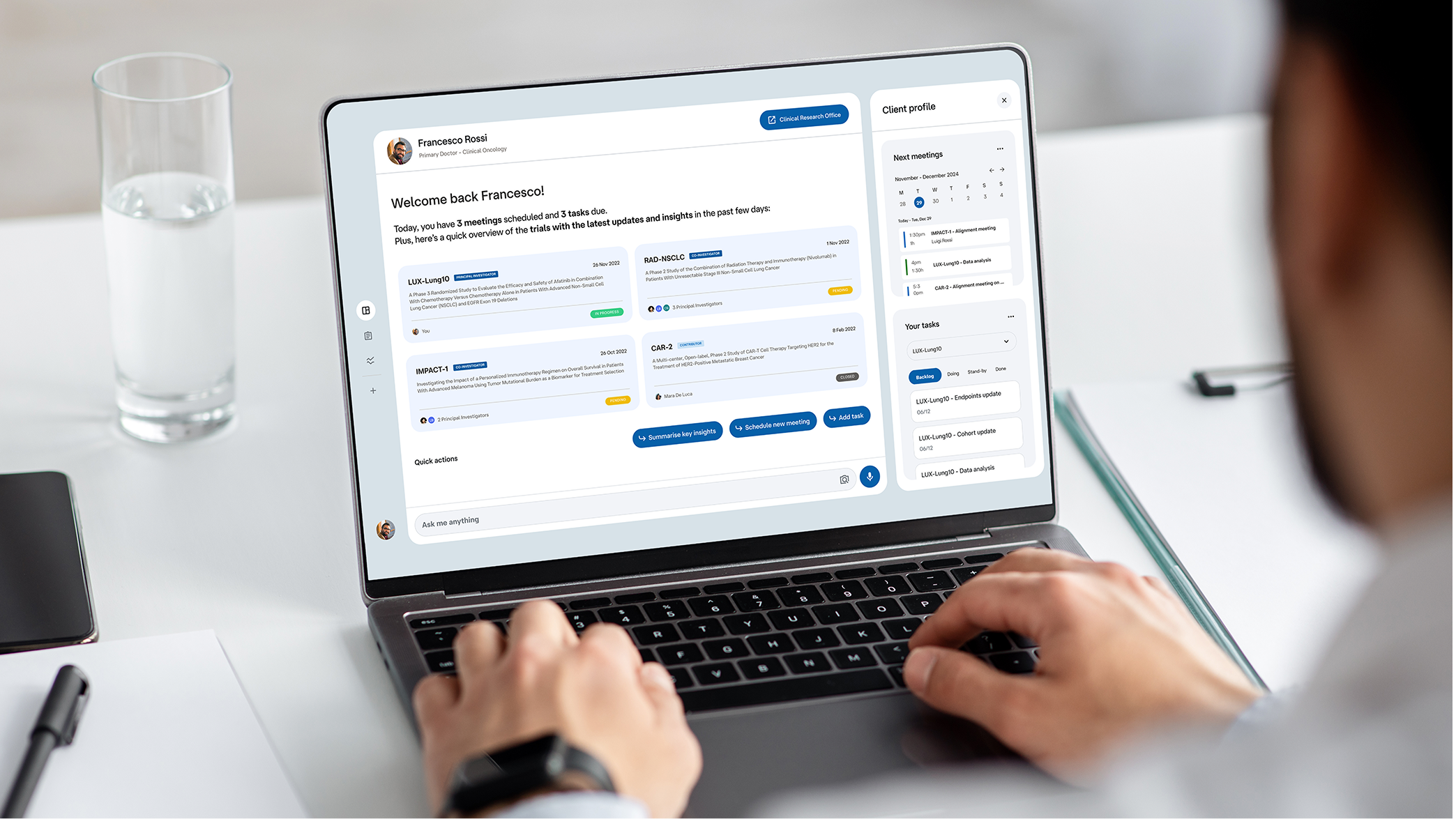 Mockup showing a dashboard on clinical trials.