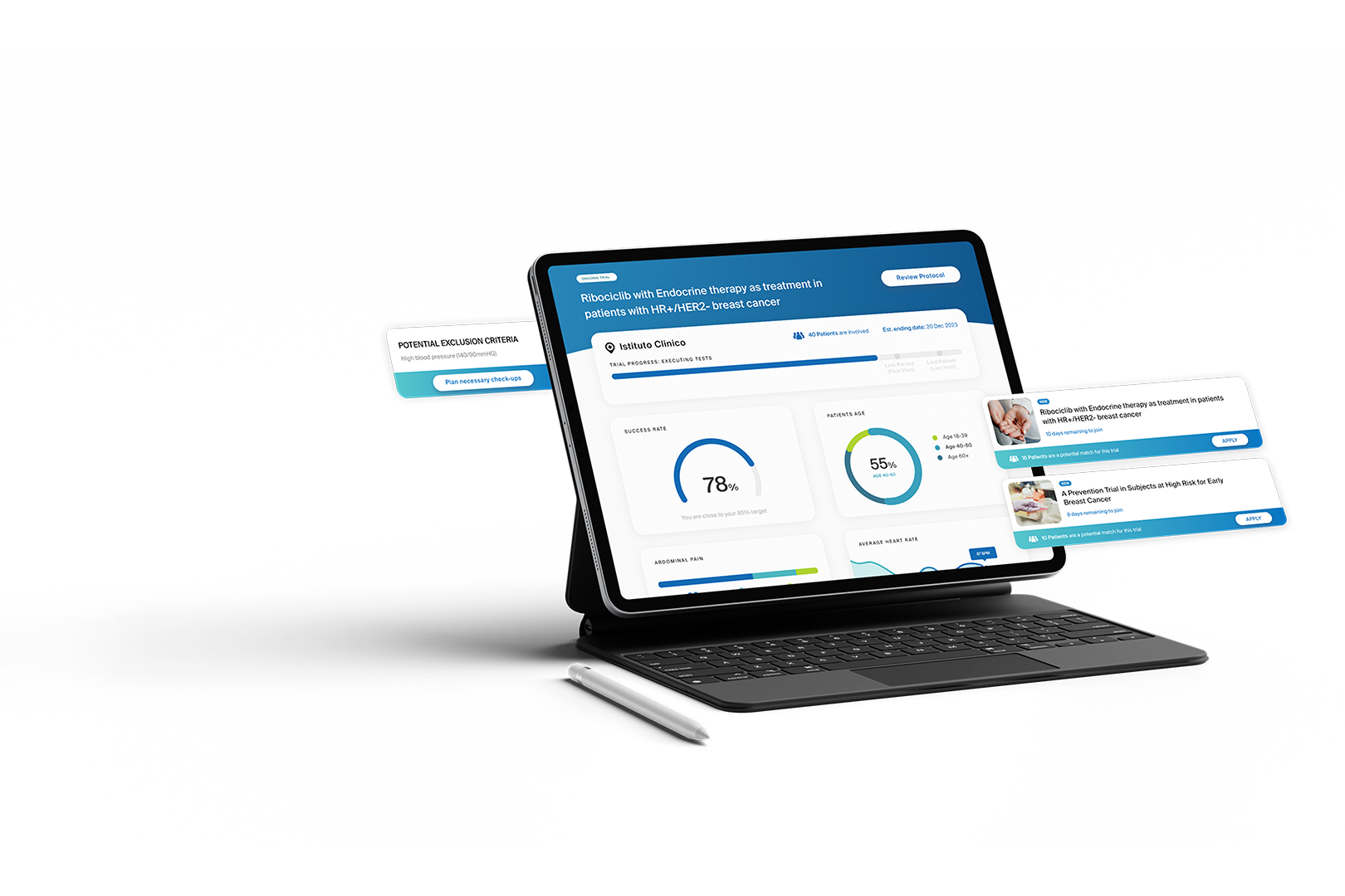 Mockup con interfaccia relativa a un trial clinico.