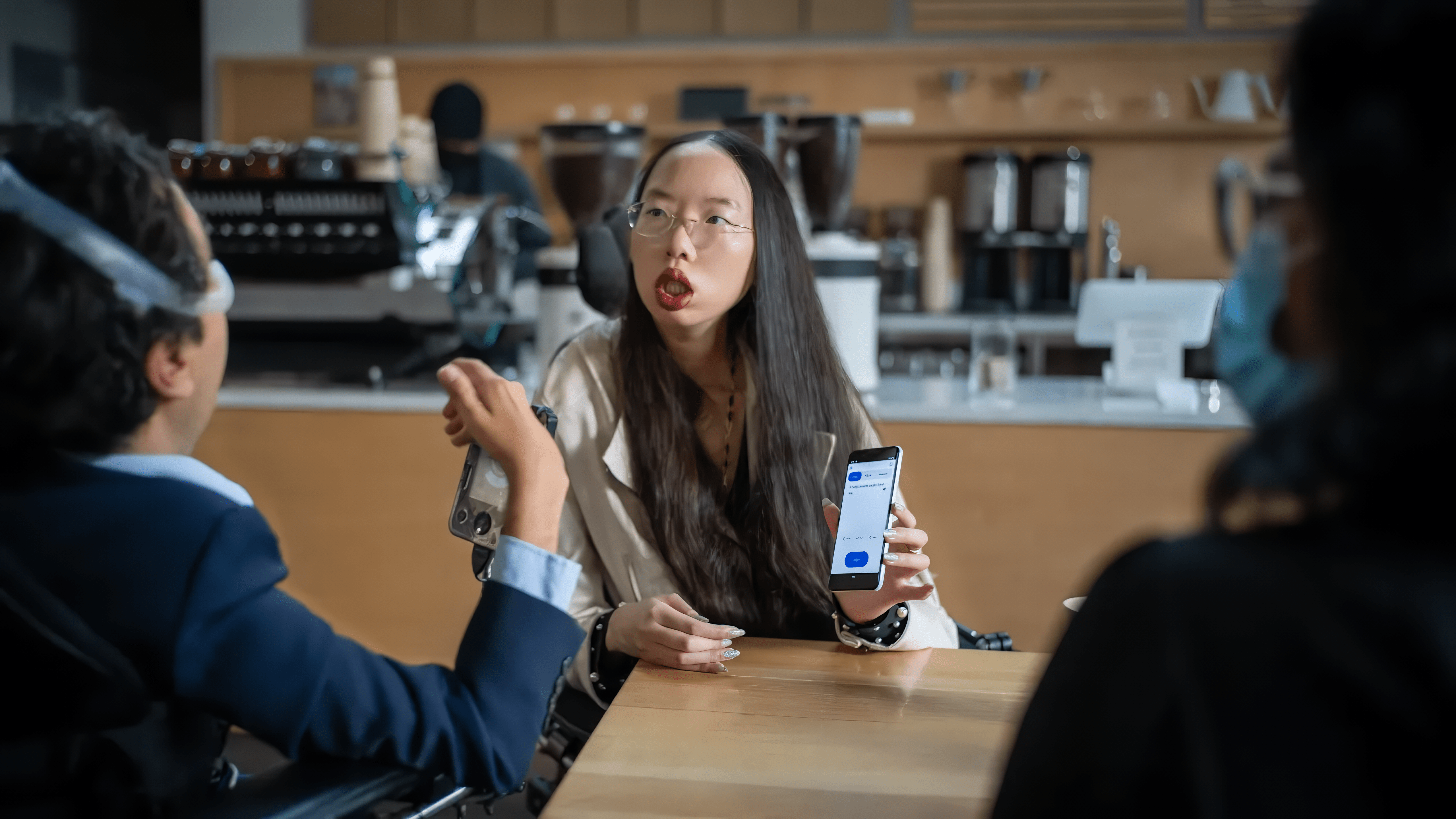 A group of people communicates using the Google Project Relate app.